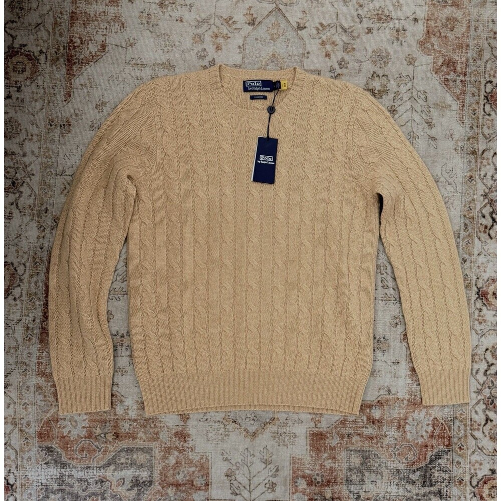 Polo Ralph Lauren Men’s The Iconic Cable Knit Cashmere Sweater Brown Size M NWT - Picture 2 of 11